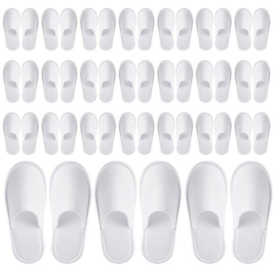 Juvale Disposable Slippers for Guests - Individually Wrapped Spa & Hotel Slippers - Slip-Resistant Shoes - Travel-Friendly Disposable Shoes - Medium (Men’s US 10/Women’s US 11) White - Pack of 24